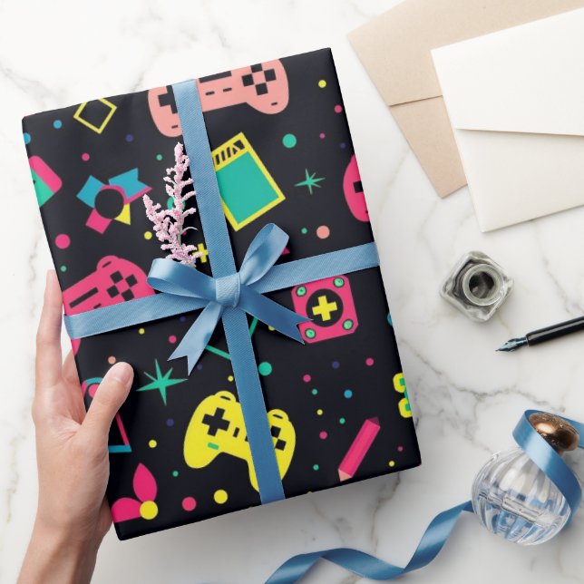 Videospielregler und Spielzeugmuster Geschenkpapier (Schenken)