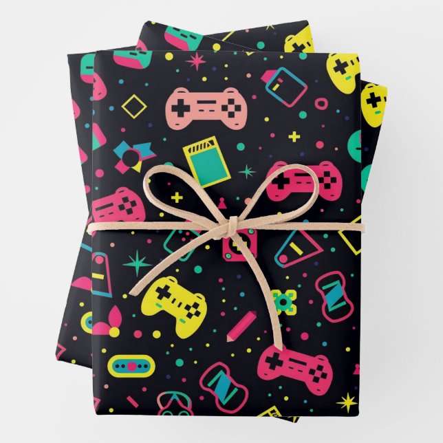 Videospielregler und Spielzeugmuster Geschenkpapier Set (Beispiel)