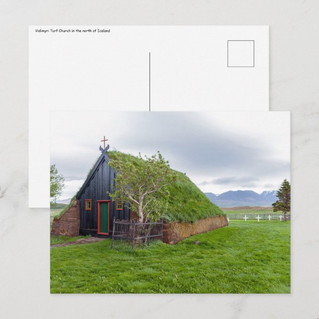Vidimyri Turf Kirche im Norden Islands Postkarte (Vorne/Hinten)