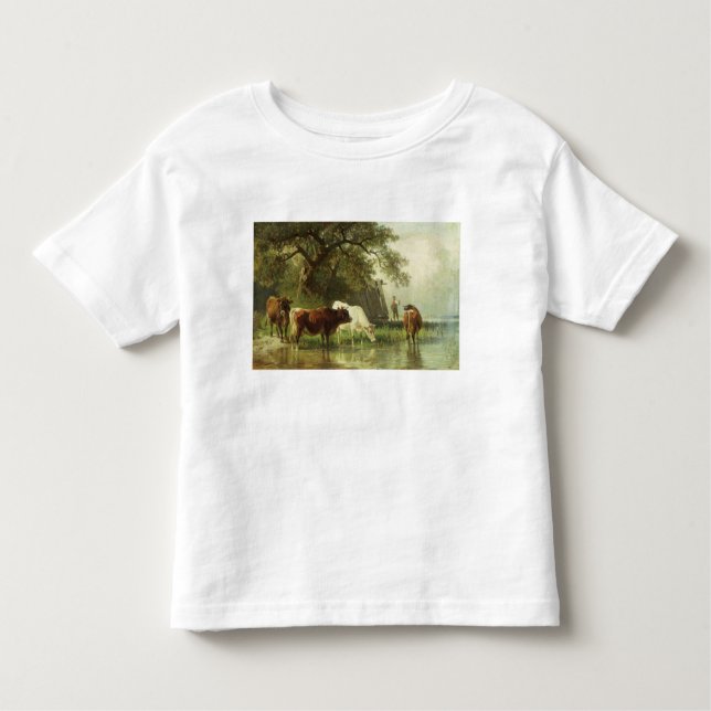 Vieh, das in einer Fluss-Landschaft wässert Kleinkind T-shirt (Vorderseite)