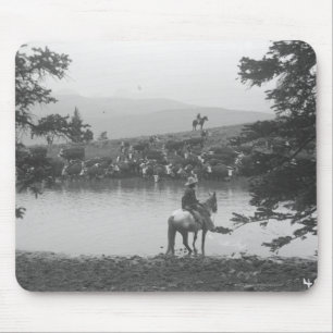 Vieh durch einen Teich mit zwei Cowboys Mousepad