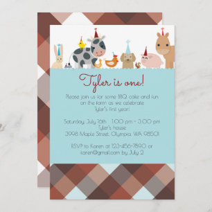 Vieh-Geburtstags-Party Einladung - Jungen-Farbe