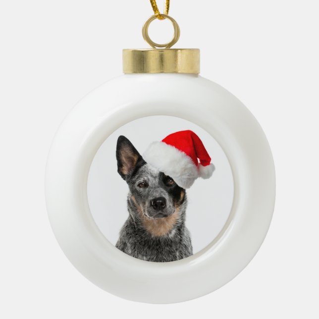 Vieh-Hundeweihnachtsverzierung Keramik Kugel-Ornament (Vorderseite)