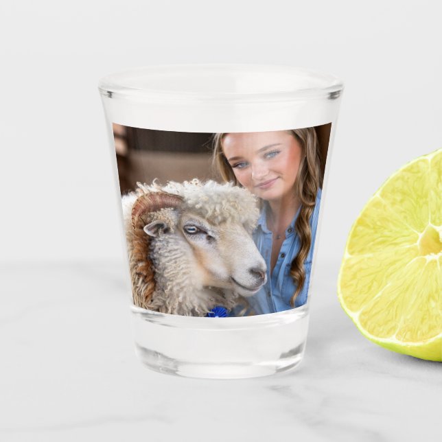 Viehschau-Schaf-Foto-Anpassung Schnapsglas (Vorderseite)