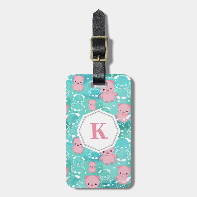 Viel der Schweine - mit Monogramm Gepäckanhänger (Vorderseite vertikal)