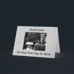 Viel Glück am ersten Arbeitstag Karte<br><div class="desc">Viel Glück am ersten Arbeitstag auf der Arbeitskarte mit einem Bild eines alten Ladens</div>