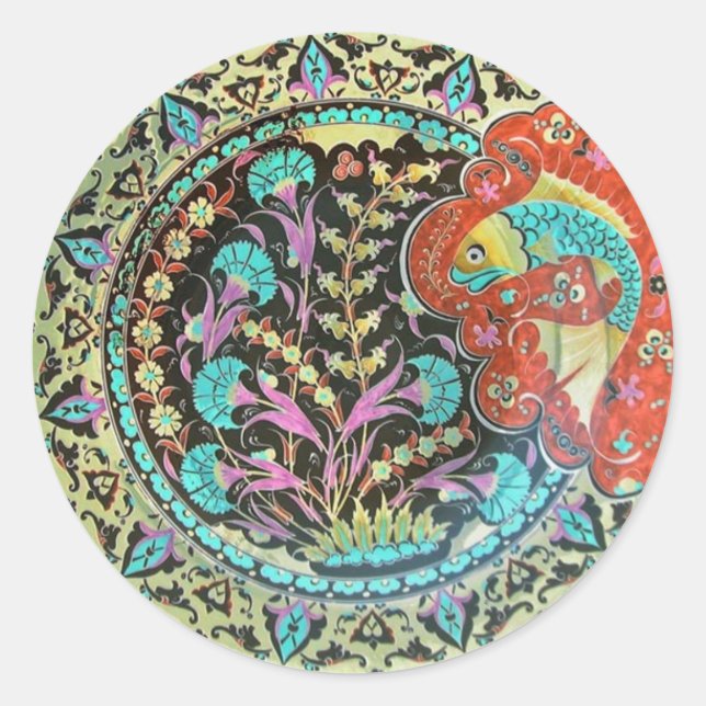 Viel Glück Fish Symbol mit botanischer Handarbeit Runder Aufkleber (Vorderseite)