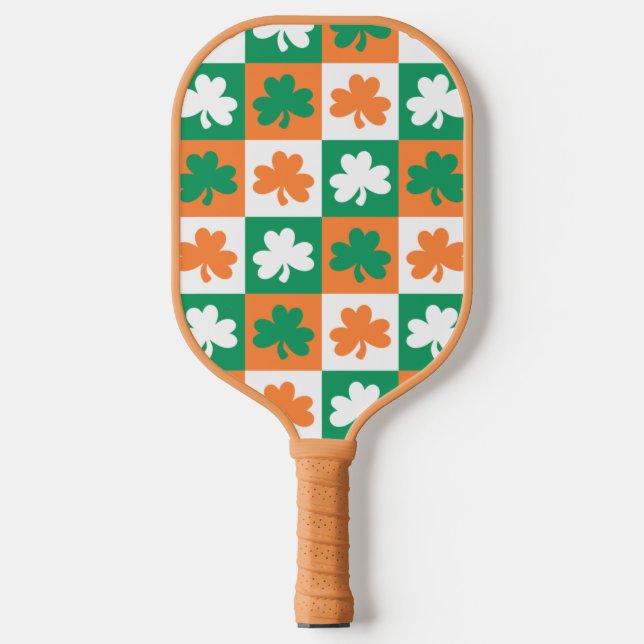 Viel Glück Green Orange Ireland MusterSchachbrett Pickleball Schläger (Vorderseite)