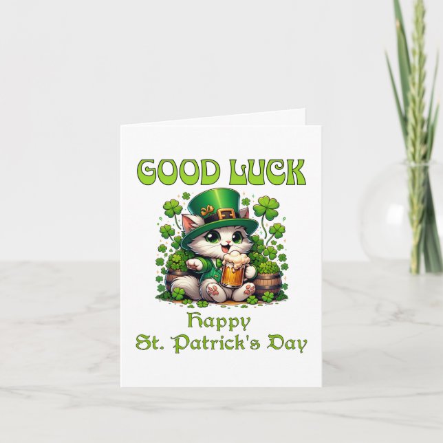 Viel Glück Happy St Patricks Day Niedlich Cat Beer Karte (Vorderseite)