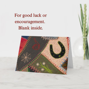 Viel Glück Horseshoe Vintag Patchwork Crazy Quilt Karte