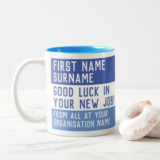 Viel Glück in Ihrem neuen Job - Verlassend Präsenz Zweifarbige Tasse (Mit Donut)