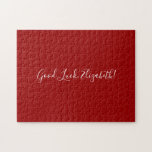 Viel Glück Individuelle Name Script auf Solid Red  Puzzle<br><div class="desc">Das Puzzle in Rot zeigt "Viel Glück,  [NAME]" in einem Schriftart mit weißem Schrift in der Mitte. Personalisieren Sie den lustigen Text in der Sidebar. Das ist ein großartiges Geschenk für jemanden,  der eine schwierige Aufgabe Liebe hat. Copyright ©Claire E. Skinner. Alle Rechte vorbehalten.</div>