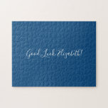 Viel Glück-Individuelle Name-Skript auf Solid Blue Puzzle<br><div class="desc">Das Puzzle "Viel Glück,  [NAME]" in einem Schriftart mit weißem Schrift in der Mitte des Puzzles ist in Solid-blue. Personalisieren Sie den lustigen Text in der Sidebar. Das ist ein großartiges Geschenk für jemanden,  der eine schwierige Aufgabe Liebe hat. Copyright ©Claire E. Skinner. Alle Rechte vorbehalten.</div>