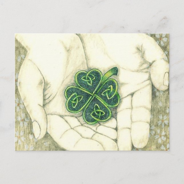 Viel Glück!, keltischer Knoten, Kleeblatt, Postkarte (Vorderseite)