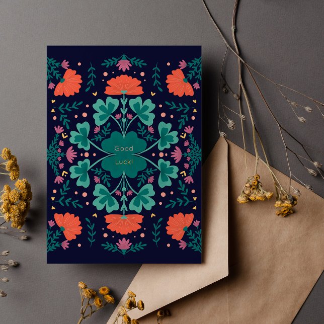 Viel Glück-Klee und Blume dunkelblau Karte (Von Creator hochgeladen)