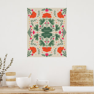 Viel Glück-Klee und Blume Poster