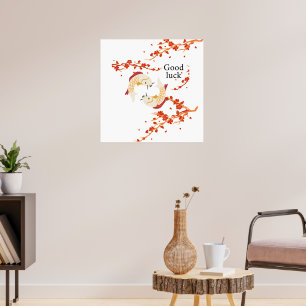 Viel Glück Koi Fisch mit Sakura   Elegant Japanisc Poster