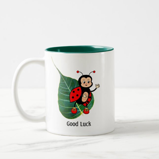 Viel Glück Ladybug am Leaf Zweifarbige Tasse (Links)