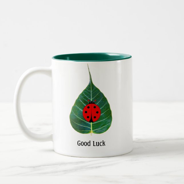 Viel Glück Ladybug am Leaf Zweifarbige Tasse (Links)