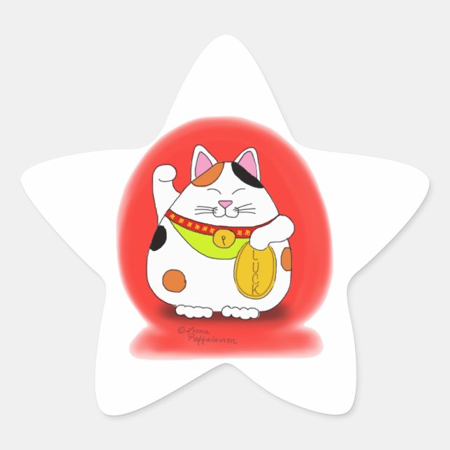 Viel Glück Maneki Neko Stern-Aufkleber (Vorderseite)