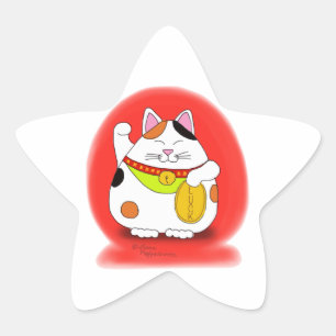 Viel Glück Maneki Neko Stern-Aufkleber