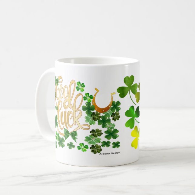 Viel Glück ( St.Patricks Day ) Geschenk Kaffee Tas Kaffeetasse (Vorderseite Links)