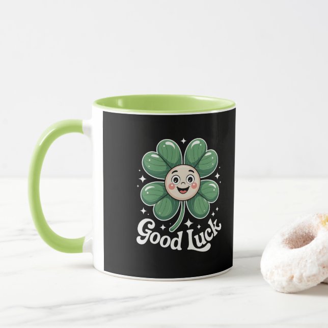 Viel Glück Vierblättriges Kleeblatt Tasse (Mit Donut)