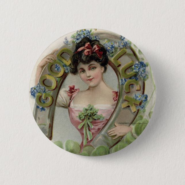 Viel Glück - Vintage St. Patrick's Day Karte Button (Vorderseite)