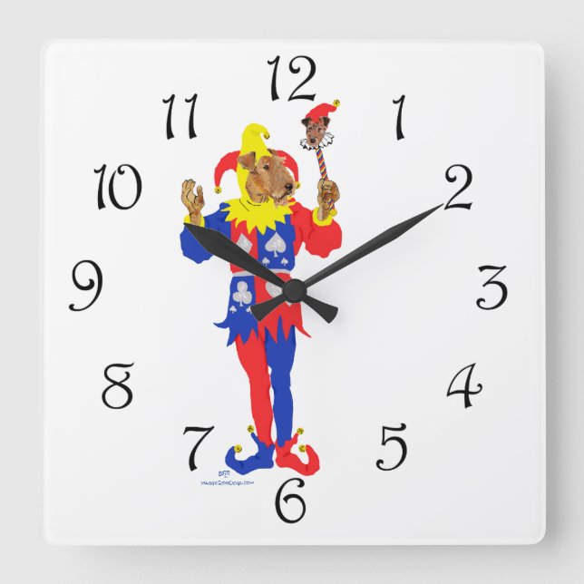 Viel Glückairedale-Terrier Quadratische Wanduhr (Vorderseite)