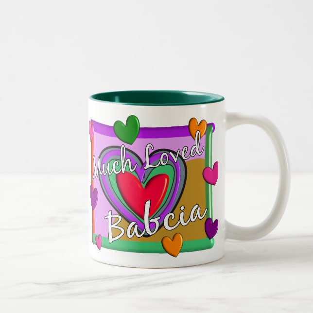 Viel Liebe Babcia (polnische Großmutter) Zweifarbige Tasse (Rechts)