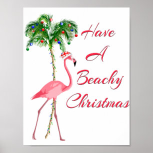 Viel Spaß beim Flamingo am Strand Poster