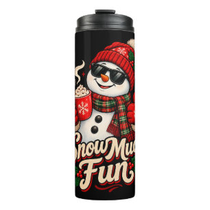 Viel Spaß im Schnee - Cooler Retro-Schneemann mit Thermosbecher