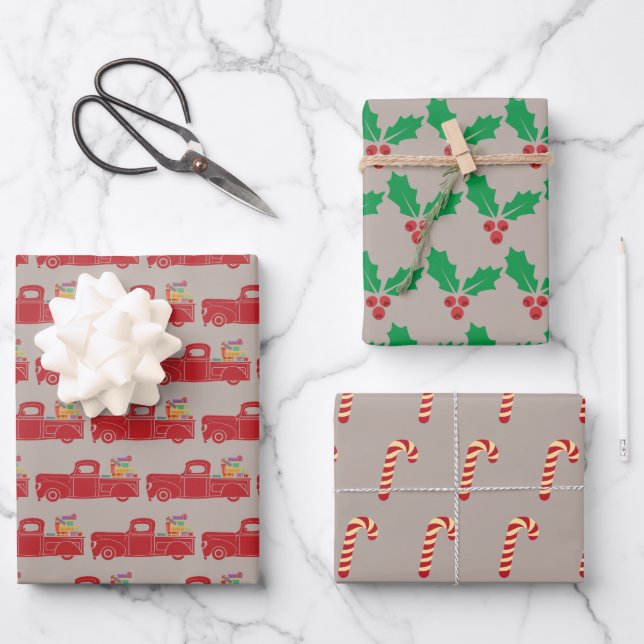 Viel Spaß mit dem kleinen Weihnachtswagen Geschenkpapier Set (Vorderseite)