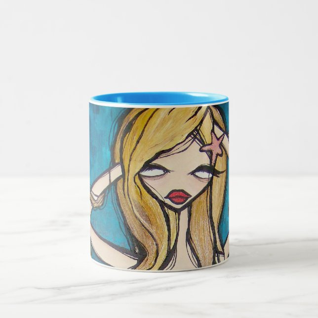 "Viel Wasser" Tasse, blau Zweifarbige Tasse (Mittel)