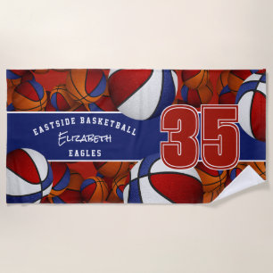 Viele Basketballbälle roter blauer Teamgeist Strandtuch