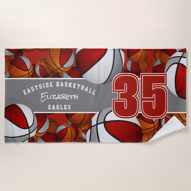 Viele Basketbälle, graue Kinder Teamgeist Strandtuch (Vorderseite)