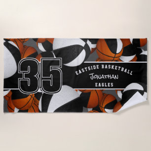 Viele Basketbälle Schwarz-weißer Teamname Strandtuch