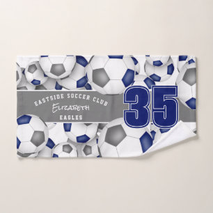 Viele blau-graue Fußballbälle Teamgeist Geschenke Handtuch