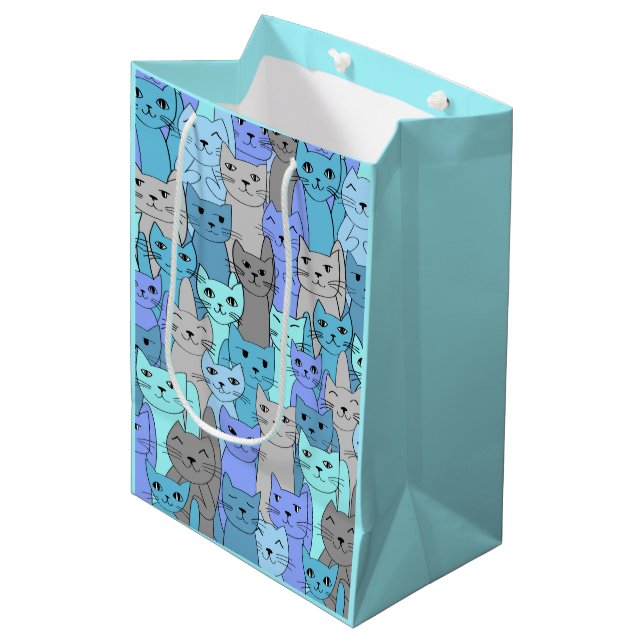 Viele Blue Cats Design Geschenktasche Mittlere Geschenktüte (Vorderseite Schrägansicht)