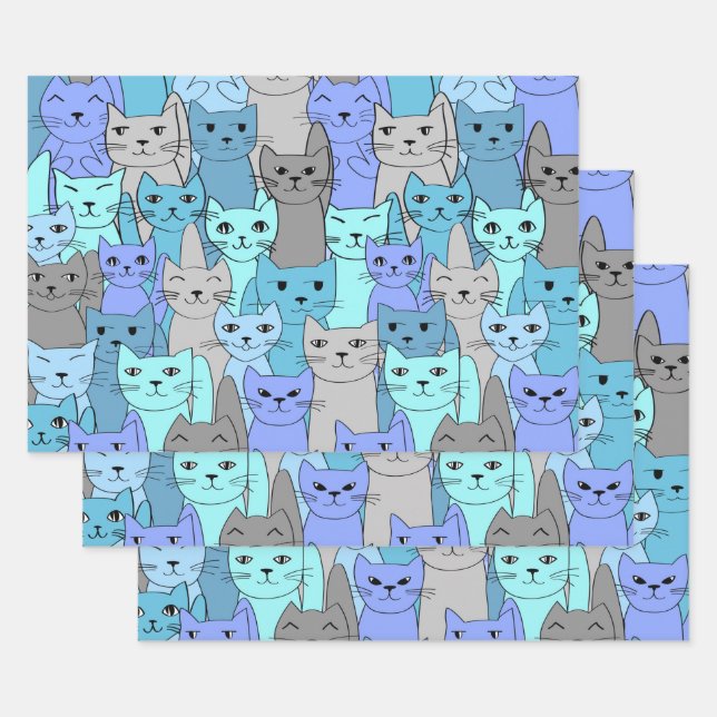 Viele Blue Cats Design Wrapping Paper Set Geschenkpapier Set (Set)