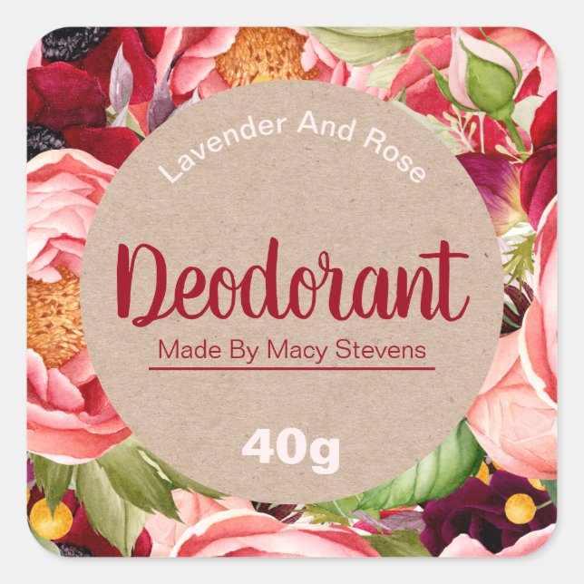 Viele Blume farbenfrohe, von Peony Deodorant geprä Quadratischer Aufkleber (Vorderseite)