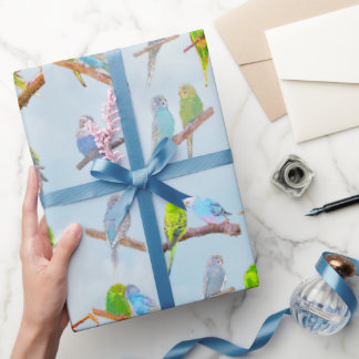 Viele bunte Parakets - niedliche kleine Vögel Geschenkpapier