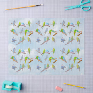 Viele bunte Parakets - niedliche kleine Vögel Seidenpapier