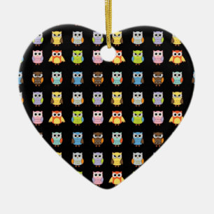 Viele bunte süße Eulen Muster Keramik Ornament