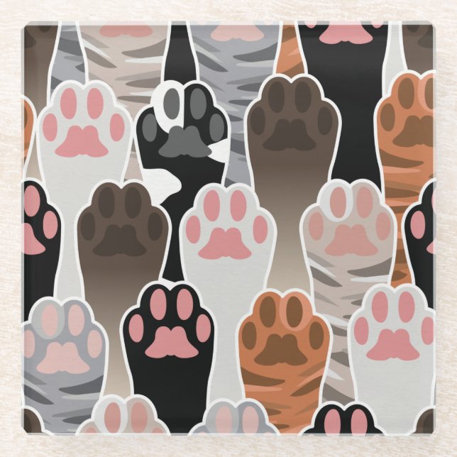 Viele Cat Paws Muster Glasuntersetzer (Vorderseite)