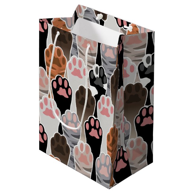 Viele Cat Paws Muster Mittlere Geschenktüte (Vorderseite Schrägansicht)