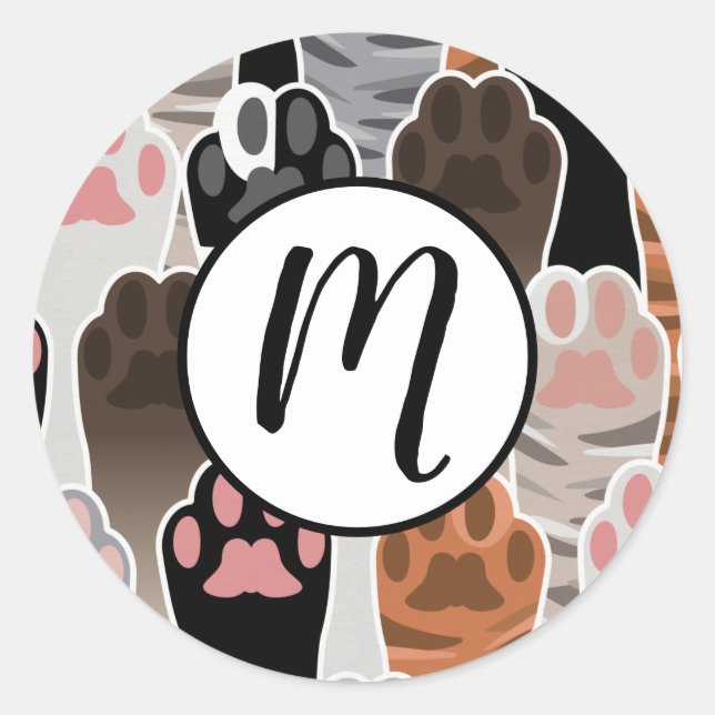 Viele Cat Paws Muster Runder Aufkleber (Vorderseite)