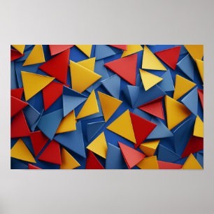Viele Dreiecke in Rot, Gelb und Blau Poster