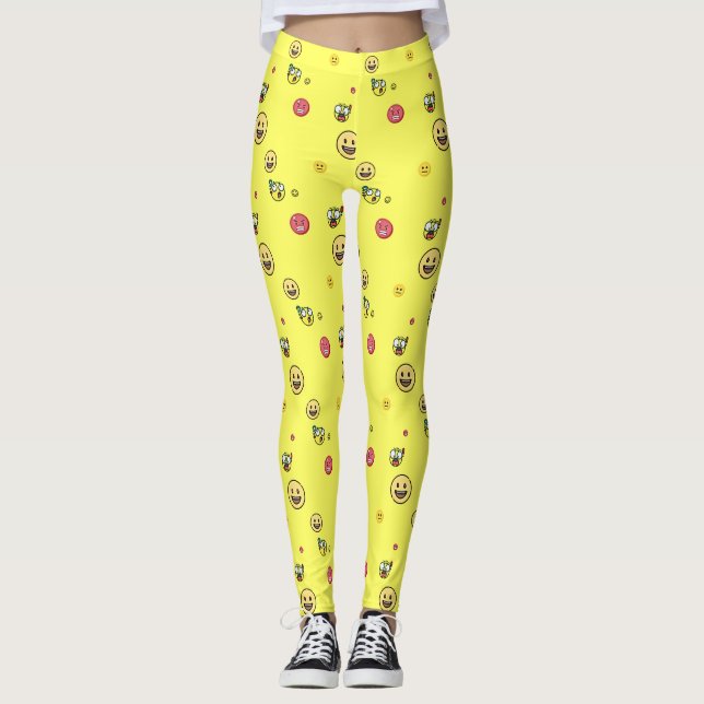 Viele Emojis auf hellgelbem Hintergrund Leggings (Vorderseite)