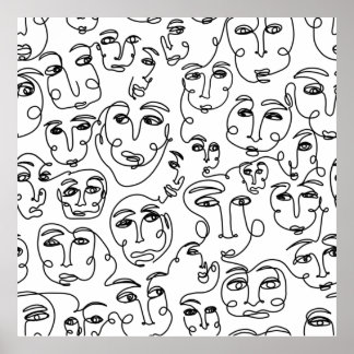 Viele Faces Line Art Poster